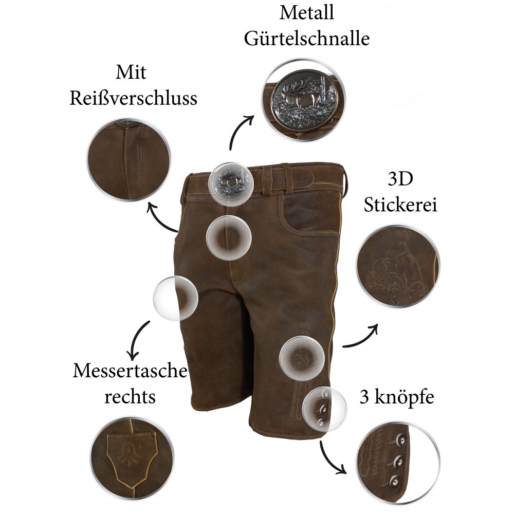 Kurze Herren Lederhose mit Gürtel, Jäger